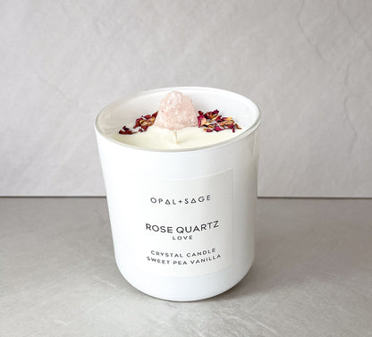 Opal + Sage Rose Quartz Crystal Candle